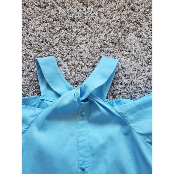 INC International Concepts Button Up Cold Shoulder Top Blue M New - Picture 4 of 10